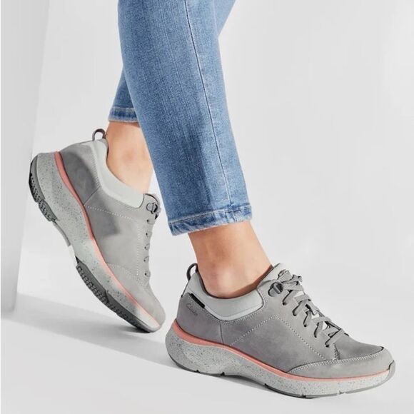 Clarks Wave 2.0 Lace Waterproof Sneakers Grey/Peach - Picture 1 of 16
